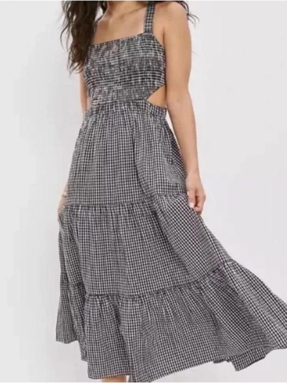 American Eagle Outfitters Black and White Gingham Cutout Maxi Dress